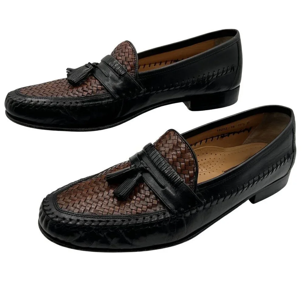 Florsheim Mens 11.5 D Bowman Black Cognac Leather Tassel Weave Loafers Timeless